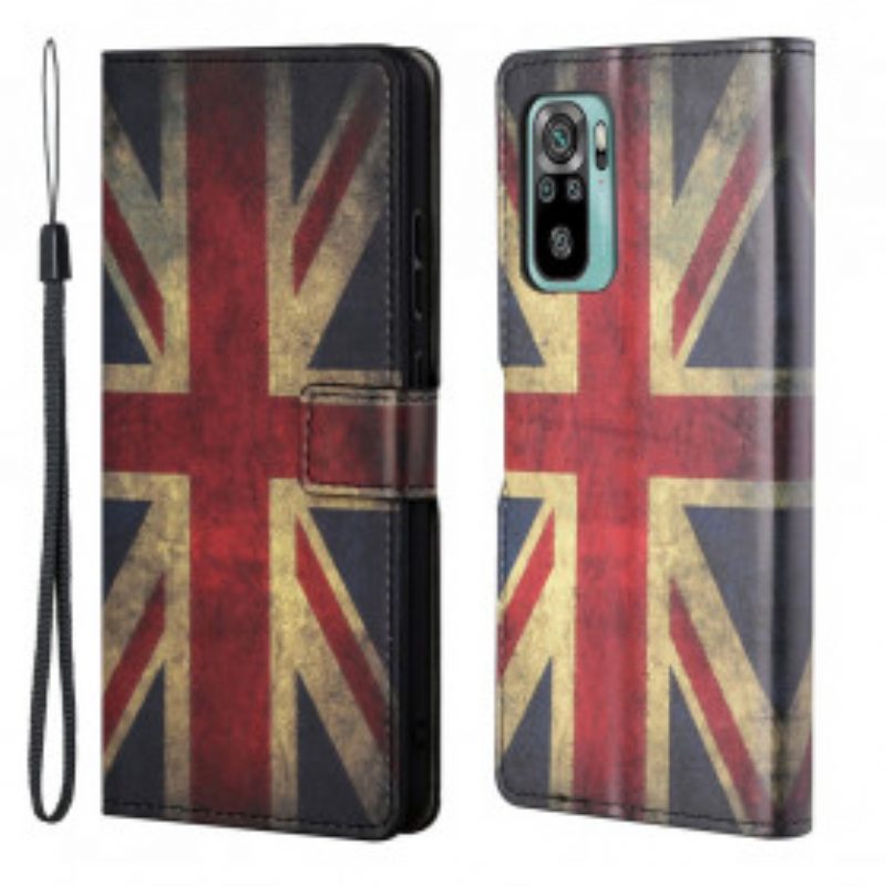 Flip Case Für Xiaomi Redmi 10 Mit Kordel England-flagge Mit Umhängeband