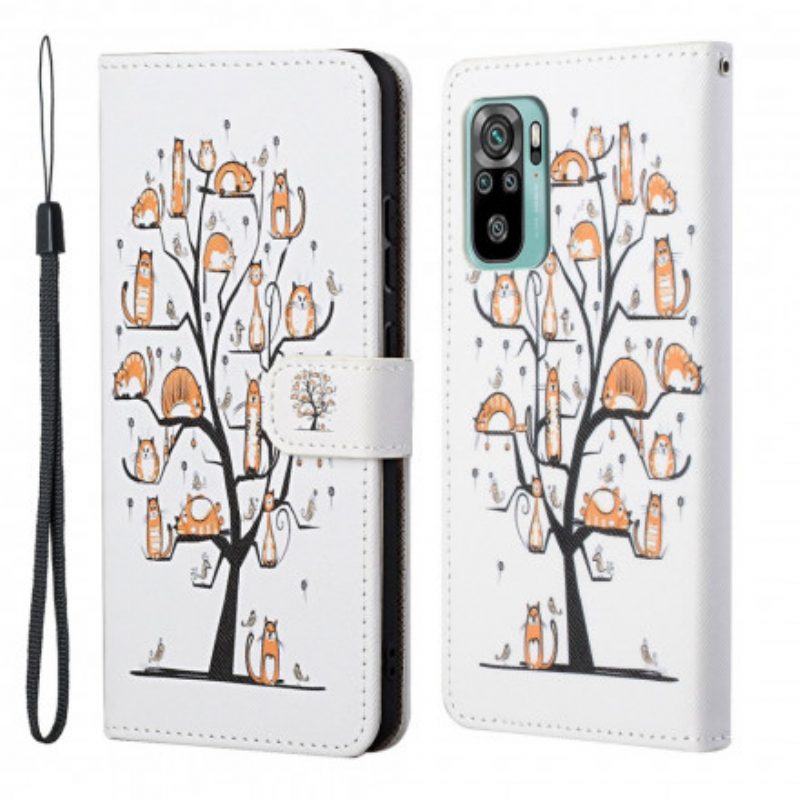 Flip Case Für Xiaomi Redmi 10 Mit Kordel Funky Cats Mit Riemen