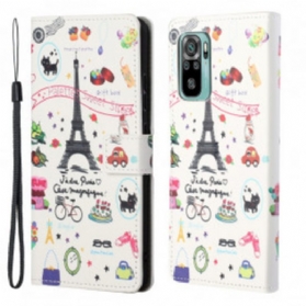 Flip Case Für Xiaomi Redmi 10 Mit Kordel Ich Liebe Paris In Lanière