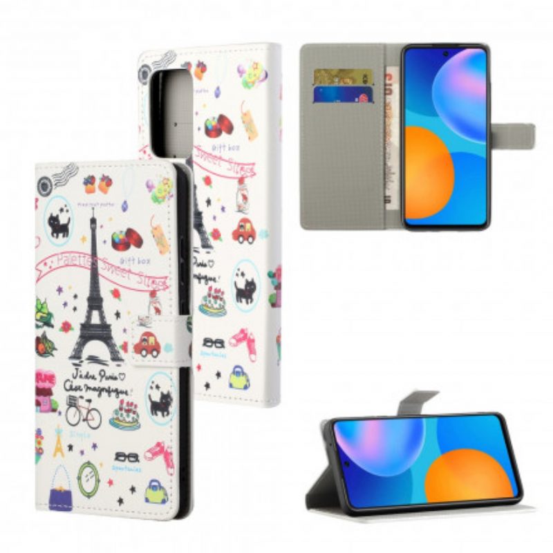 Flip Case Für Xiaomi Redmi 10 Mit Kordel Ich Liebe Paris In Lanière