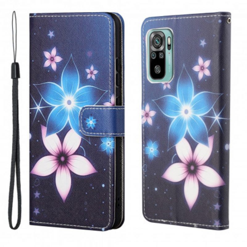 Flip Case Für Xiaomi Redmi 10 Mit Kordel Mondriemenblumen