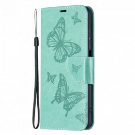 Flip Case Für Xiaomi Redmi 10 Mit Kordel Riemchen Mit Schmetterlingen-print