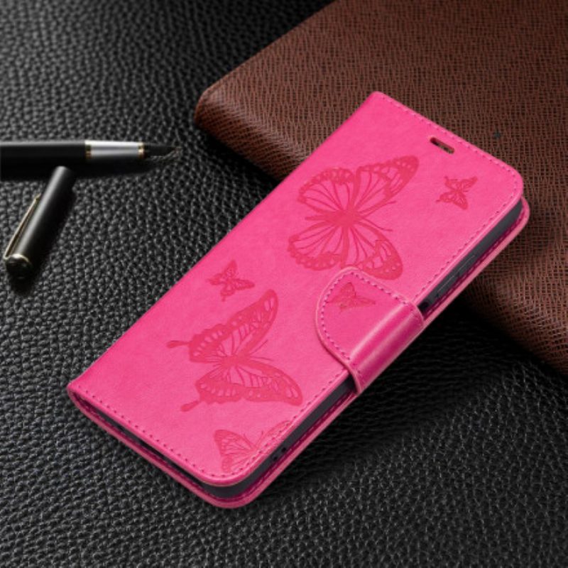 Flip Case Für Xiaomi Redmi 10 Mit Kordel Riemchen Mit Schmetterlingen-print