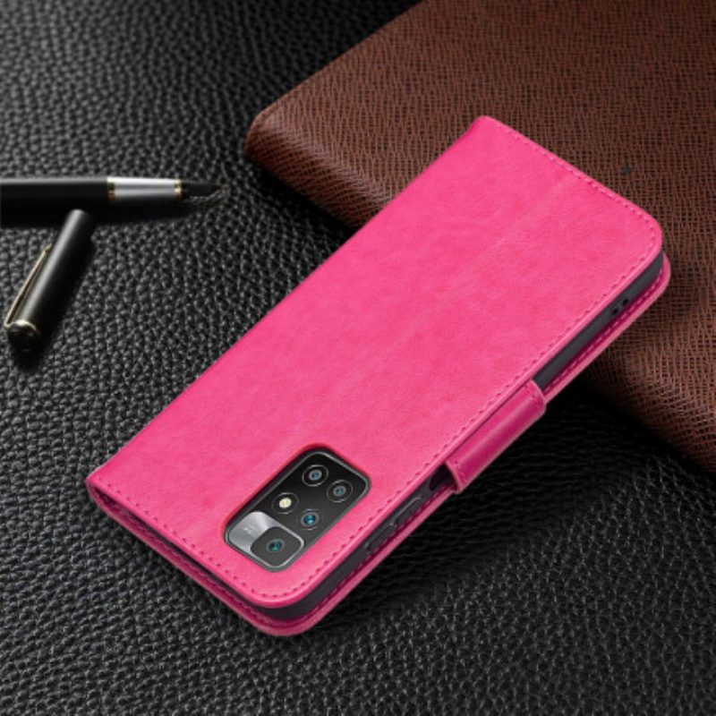 Flip Case Für Xiaomi Redmi 10 Mit Kordel Riemchen Mit Schmetterlingen-print