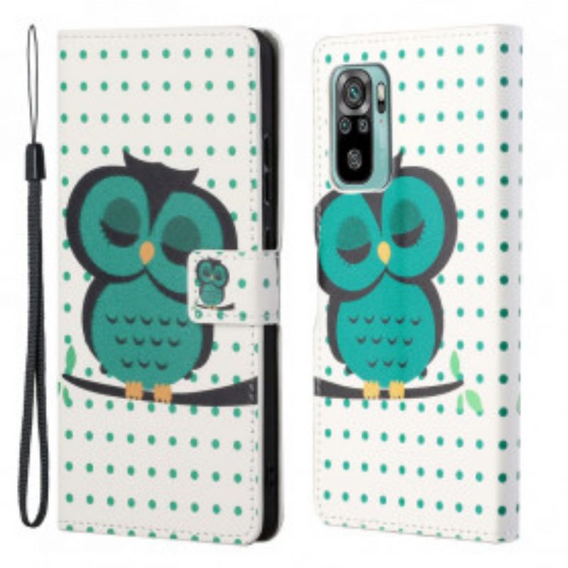 Flip Case Für Xiaomi Redmi 10 Mit Kordel Schlafende Eule Mit Riemen