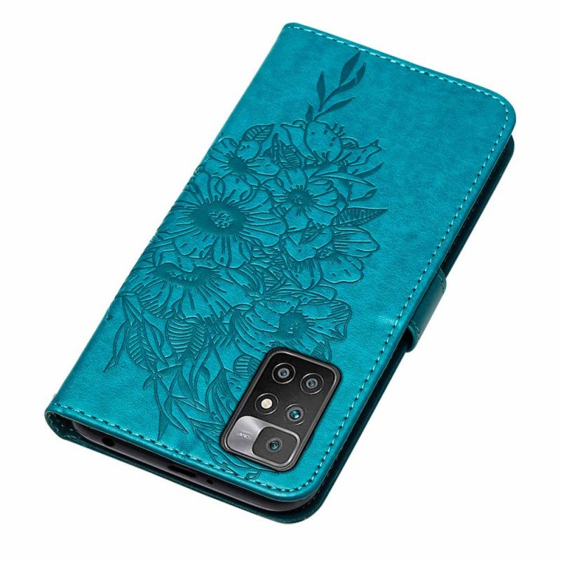 Flip Case Für Xiaomi Redmi 10 Schmetterlingsdesign Mit Umhängeband