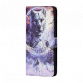 Flip Case Für Xiaomi Redmi 10 Wolf Im Winter Mit Schlüsselband