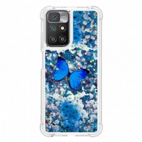 Handyhülle Für Xiaomi Redmi 10 Glitzernde Blaue Schmetterlinge