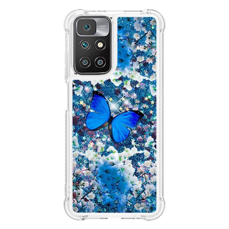 Handyhülle Für Xiaomi Redmi 10 Glitzernde Blaue Schmetterlinge