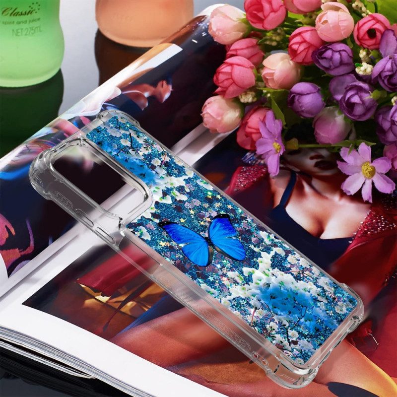 Handyhülle Für Xiaomi Redmi 10 Glitzernde Blaue Schmetterlinge