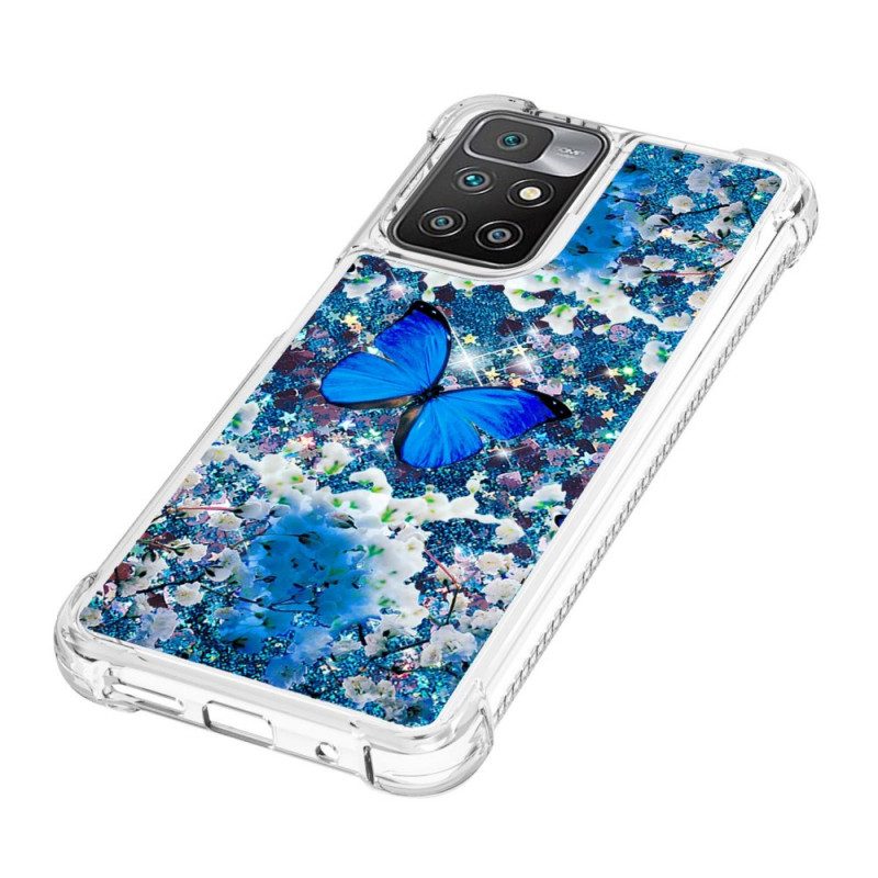 Handyhülle Für Xiaomi Redmi 10 Glitzernde Blaue Schmetterlinge