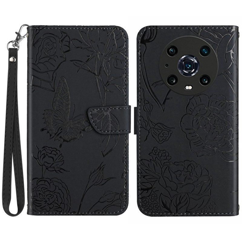 Flip Case Für Honor Magic 4 Pro Mit Kordel Tanga-schmetterlinge