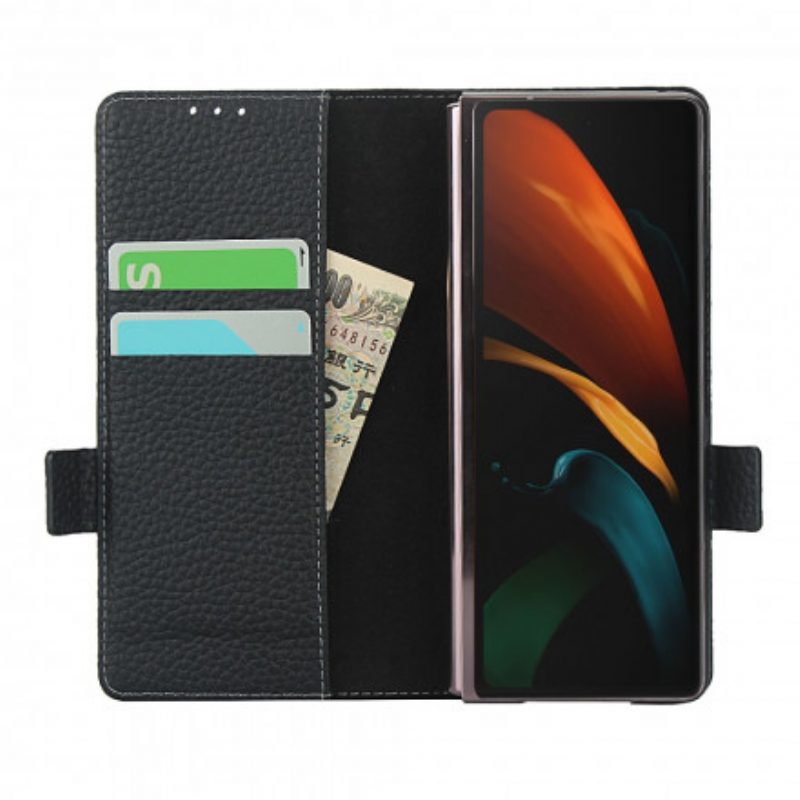 Flip Case Für Samsung Galaxy Z Fold 2 Echtes Litschi-leder