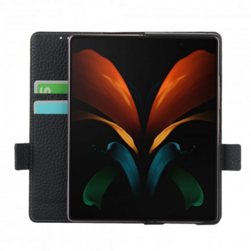 Flip Case Für Samsung Galaxy Z Fold 2 Echtes Litschi-leder