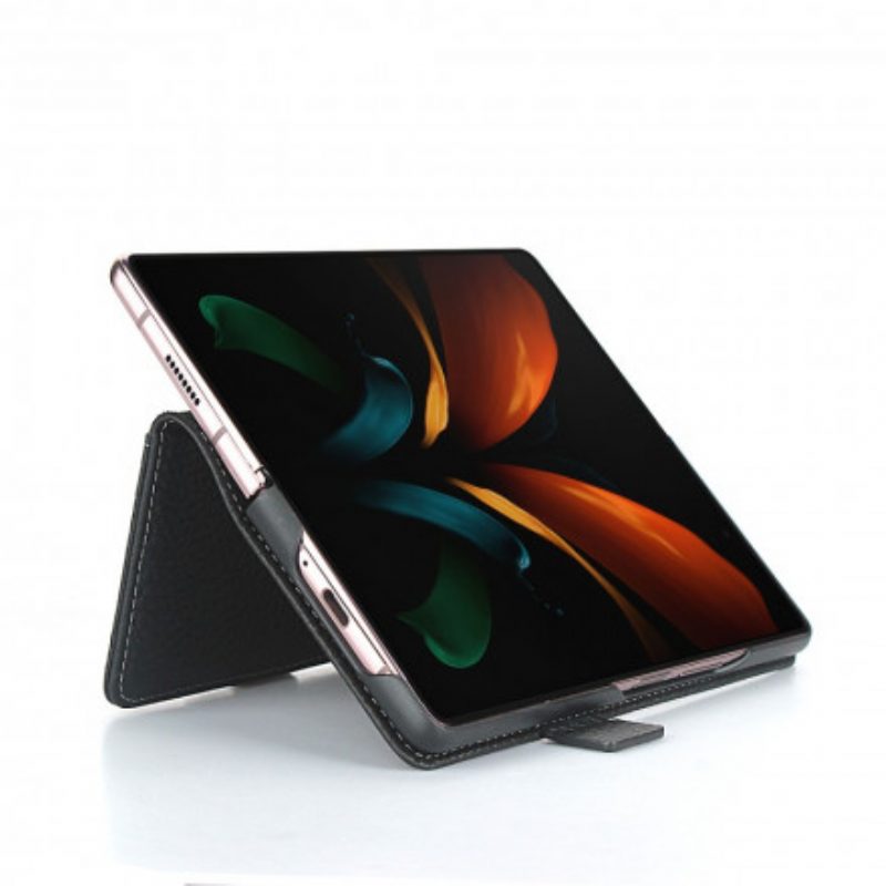 Flip Case Für Samsung Galaxy Z Fold 2 Echtes Litschi-leder