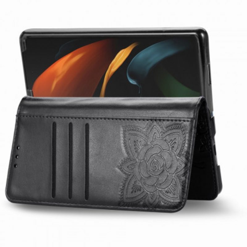 Lederhüllen Für Samsung Galaxy Z Fold 2 Schmetterlingsdesign Mit Umhängeband