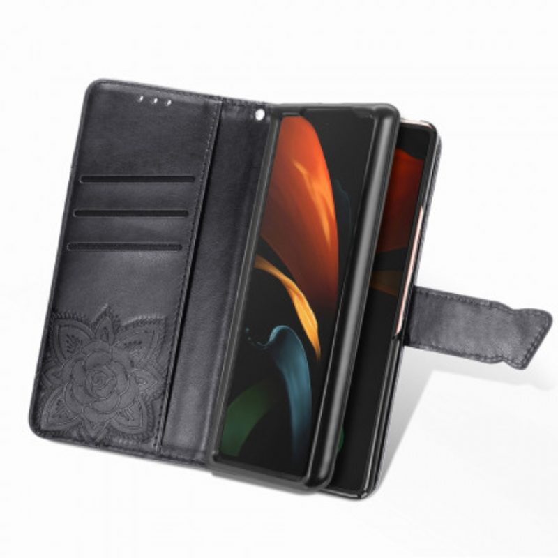 Lederhüllen Für Samsung Galaxy Z Fold 2 Schmetterlingsdesign Mit Umhängeband