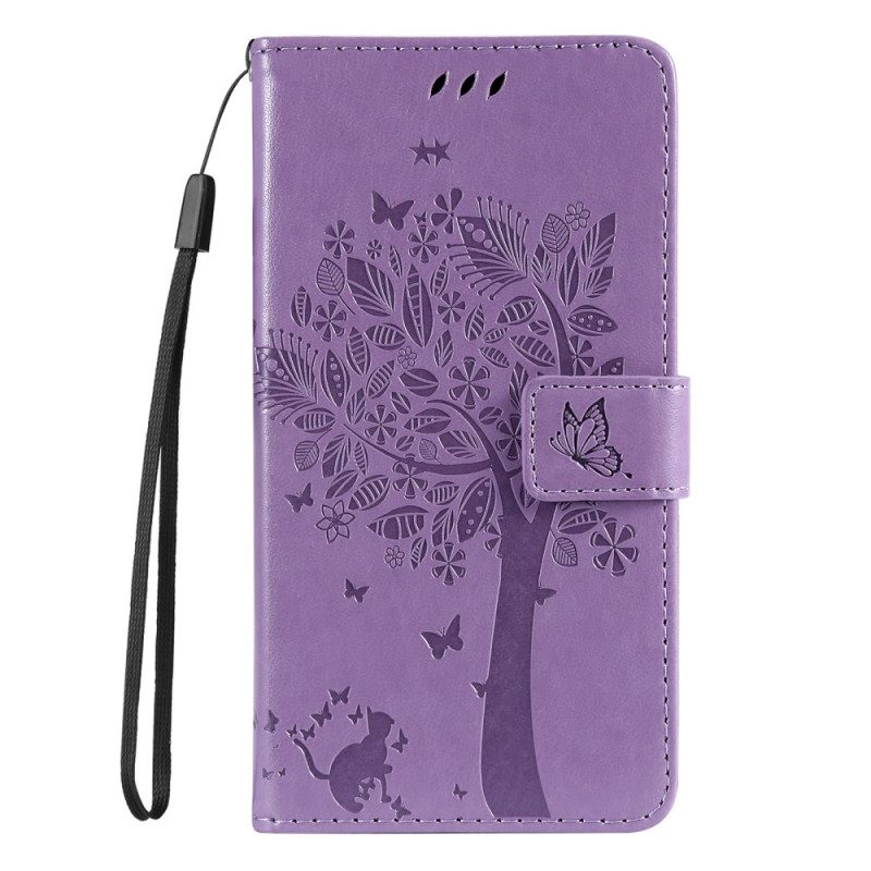 Flip Case Für Samsung Galaxy M52 5G Blühender Baum Und Katze