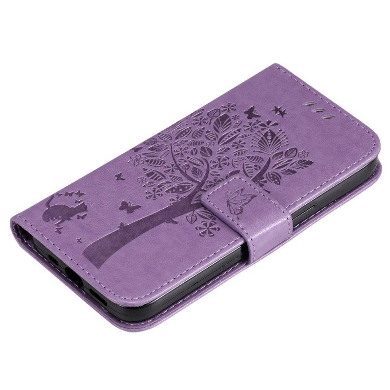 Flip Case Für Samsung Galaxy M52 5G Blühender Baum Und Katze