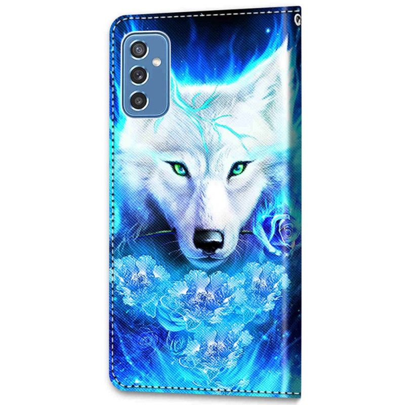 Flip Case Für Samsung Galaxy M52 5G Fluoreszierender Wolf