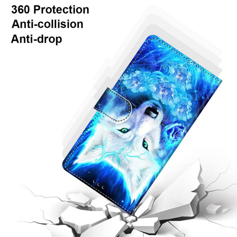 Flip Case Für Samsung Galaxy M52 5G Fluoreszierender Wolf