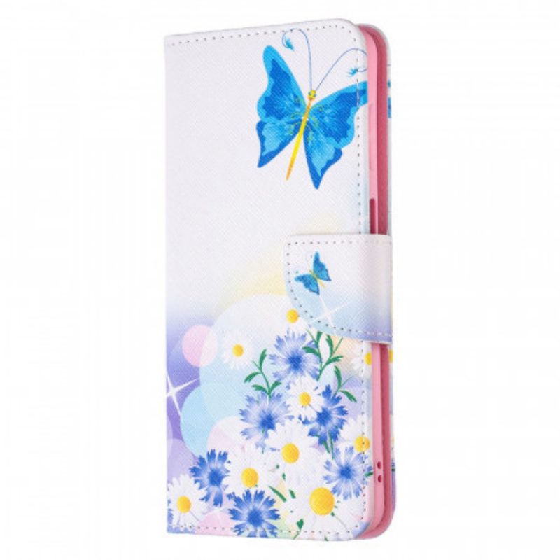 Lederhüllen Für Samsung Galaxy M52 5G Schmetterling Und Blumen