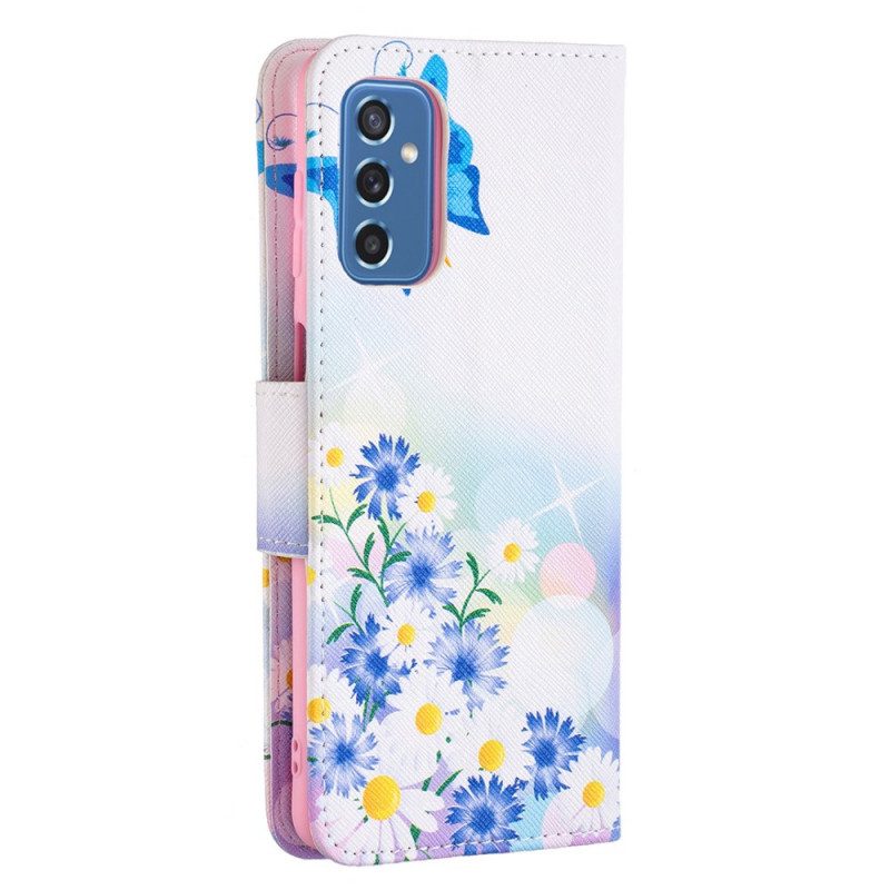 Lederhüllen Für Samsung Galaxy M52 5G Schmetterling Und Blumen