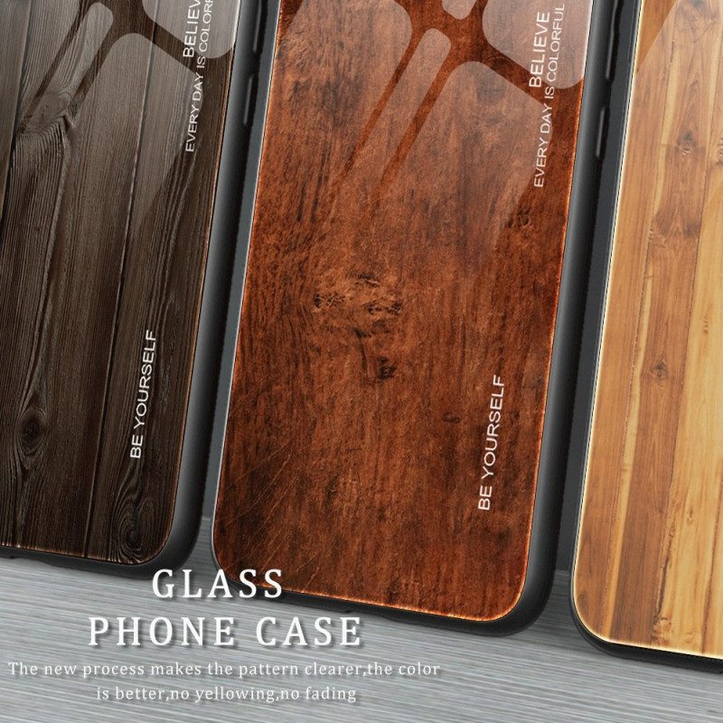 Handyhülle Für iPhone 14 Holzdesign Aus Gehärtetem Glas