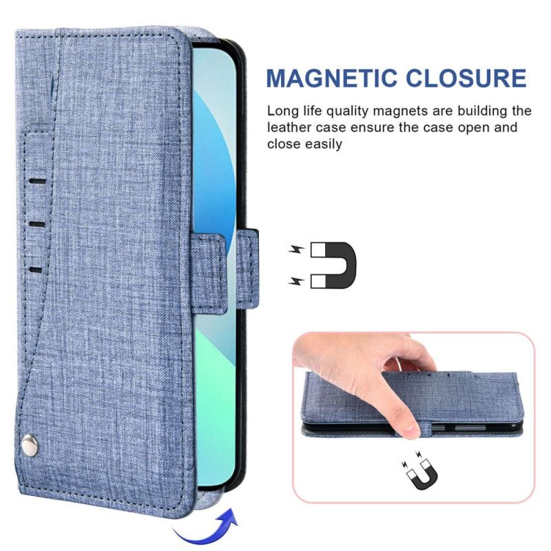 Lederhüllen Für iPhone 14 Jeans Mit Drehbarem Kartenhalter