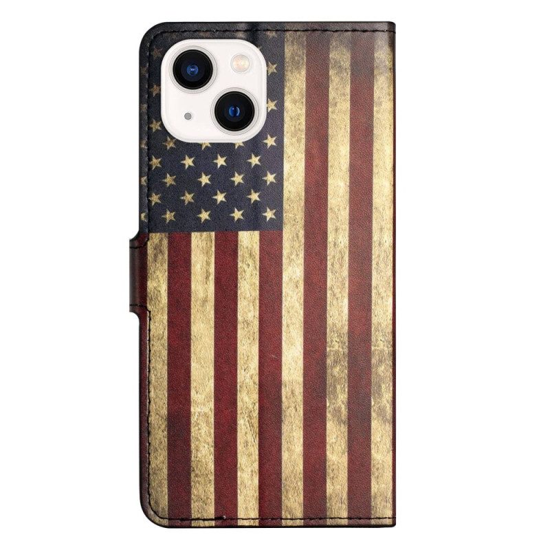 Lederhüllen Für iPhone 14 Vintage Amerikanische Flagge