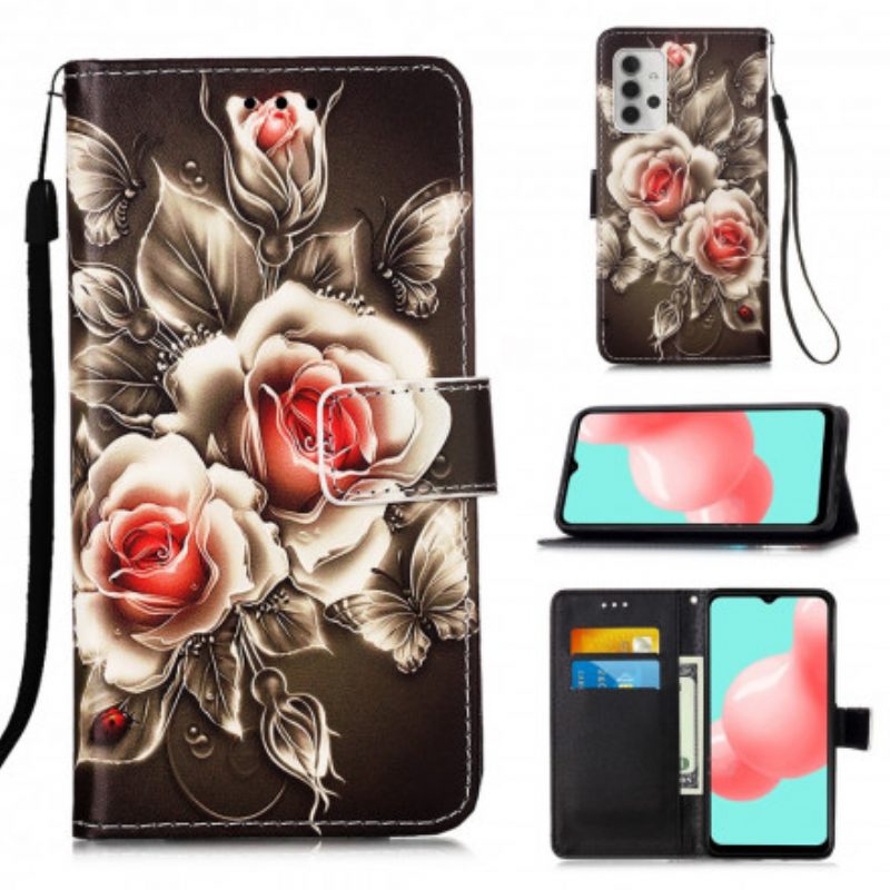 Flip Case Für Samsung Galaxy A32 5G Goldene Rosen