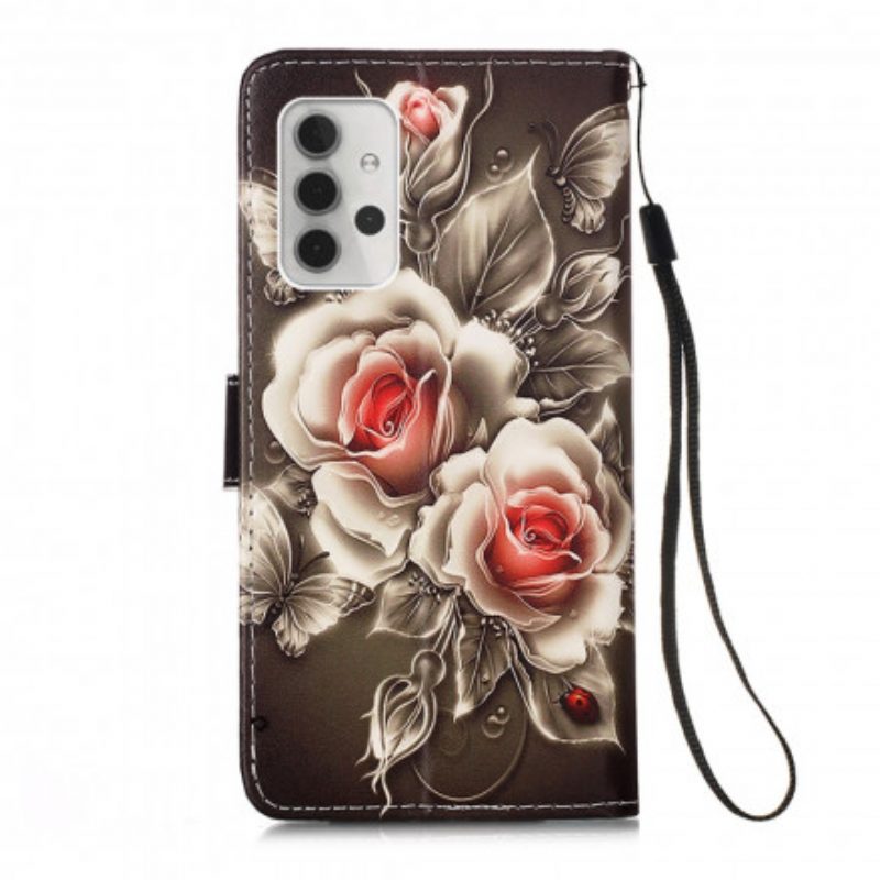 Flip Case Für Samsung Galaxy A32 5G Goldene Rosen