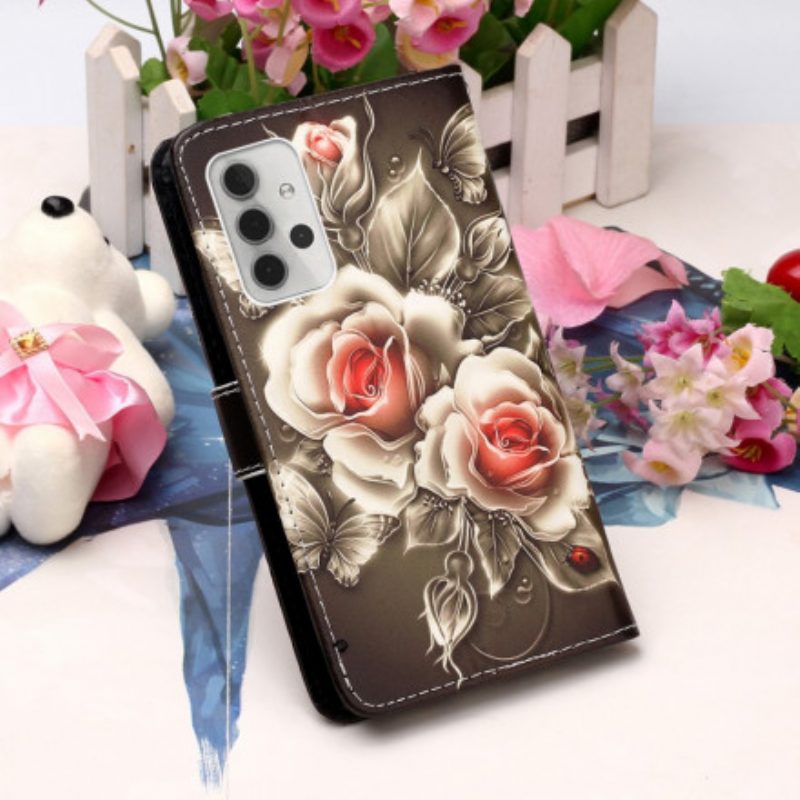 Flip Case Für Samsung Galaxy A32 5G Goldene Rosen