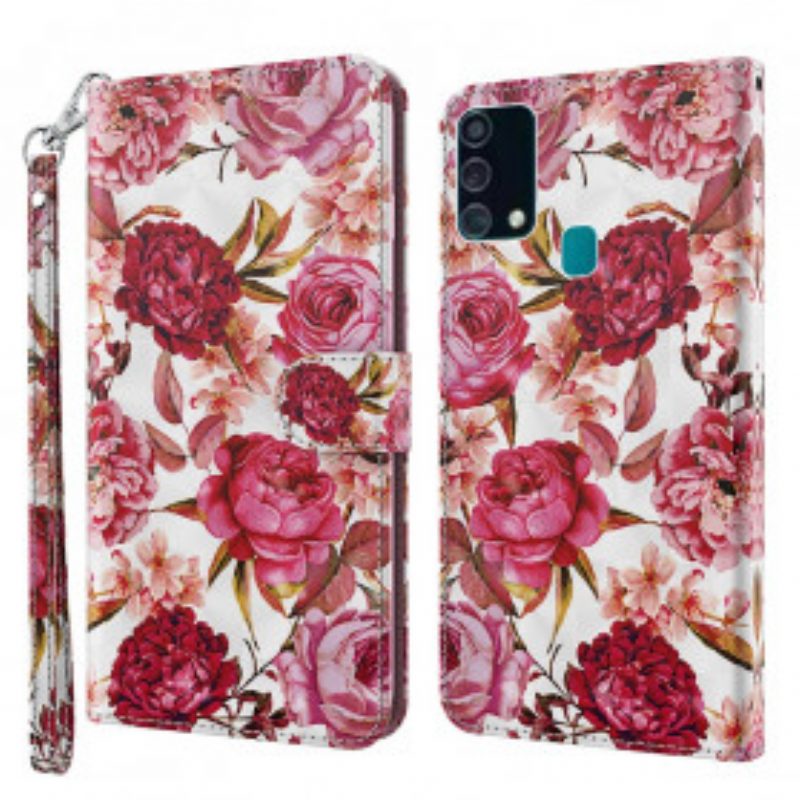 Flip Case Für Samsung Galaxy A32 5G Lichtpunkt-rosen Mit Schlüsselband