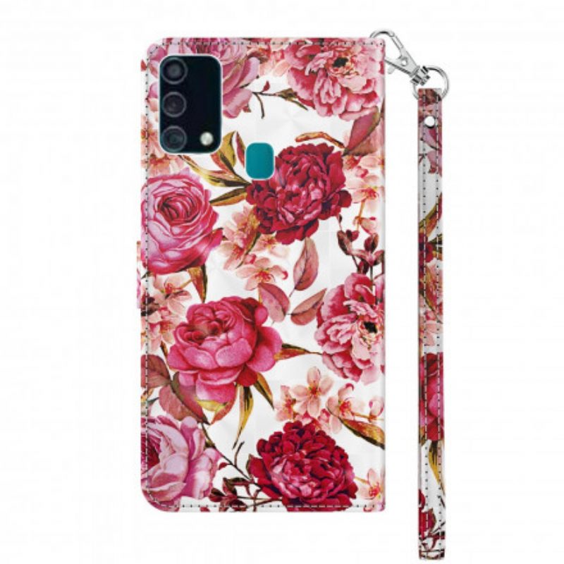 Flip Case Für Samsung Galaxy A32 5G Lichtpunkt-rosen Mit Schlüsselband