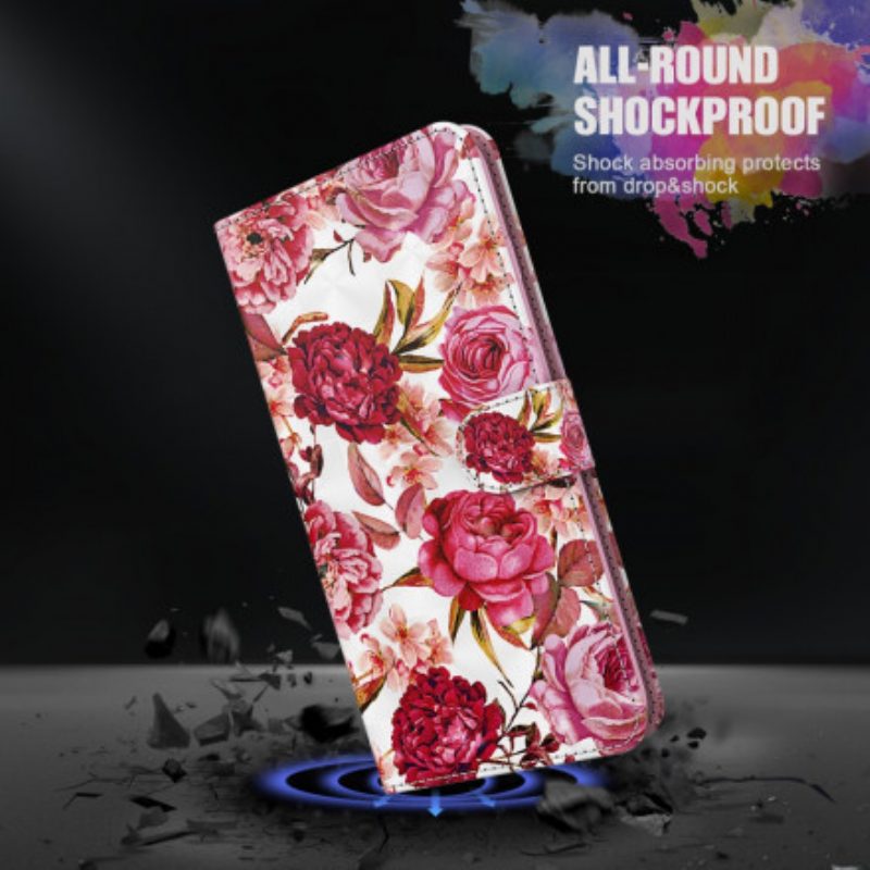 Flip Case Für Samsung Galaxy A32 5G Lichtpunkt-rosen Mit Schlüsselband