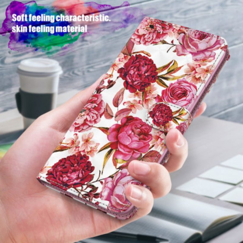 Flip Case Für Samsung Galaxy A32 5G Lichtpunkt-rosen Mit Schlüsselband