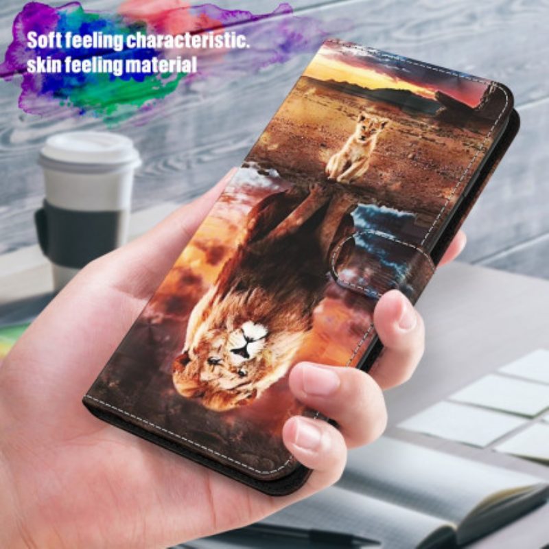 Flip Case Für Samsung Galaxy A32 5G Lichtspot Löwe Mit Schlüsselband