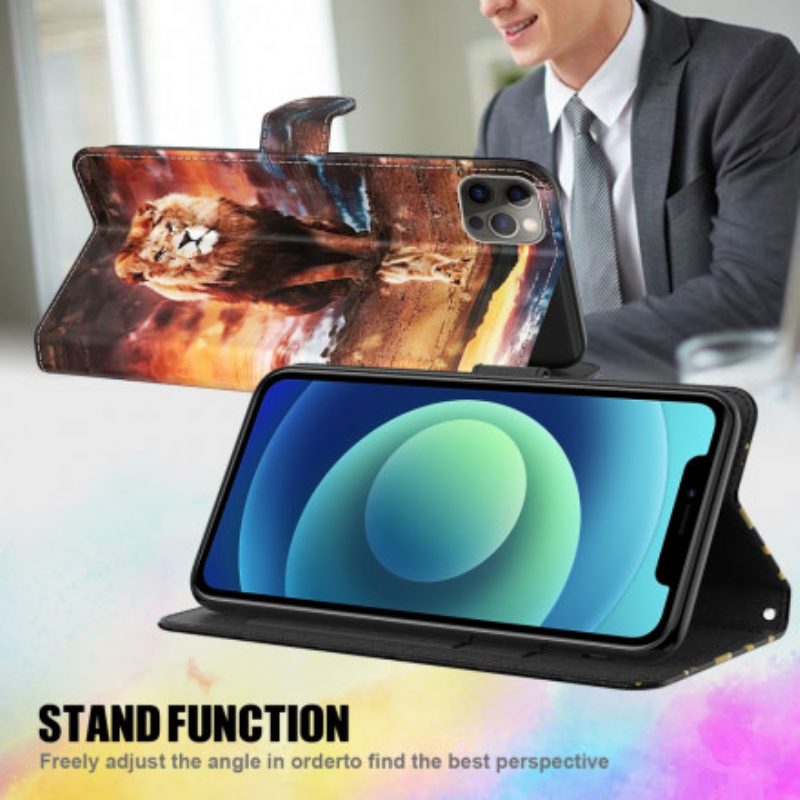 Flip Case Für Samsung Galaxy A32 5G Lichtspot Löwe Mit Schlüsselband