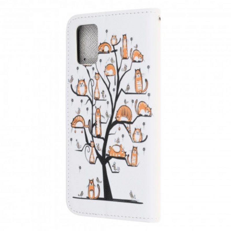 Flip Case Für Samsung Galaxy A32 5G Mit Kordel Funky Cats Mit Riemen