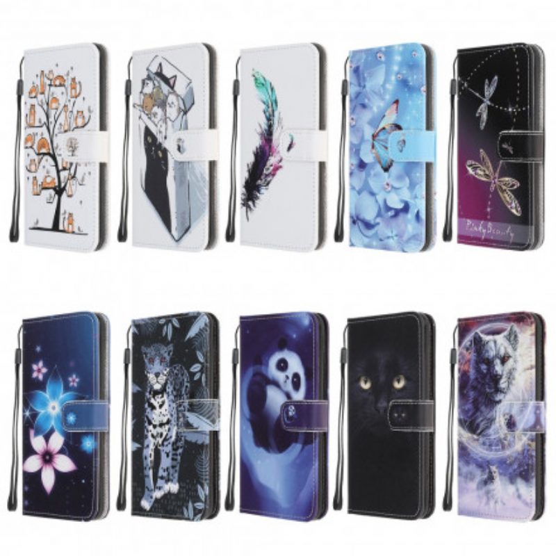 Flip Case Für Samsung Galaxy A32 5G Mit Kordel Mondriemenblumen