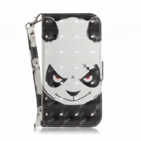 Flip Case Für Samsung Galaxy A32 5G Mit Kordel Wütender Panda Mit Schlüsselband