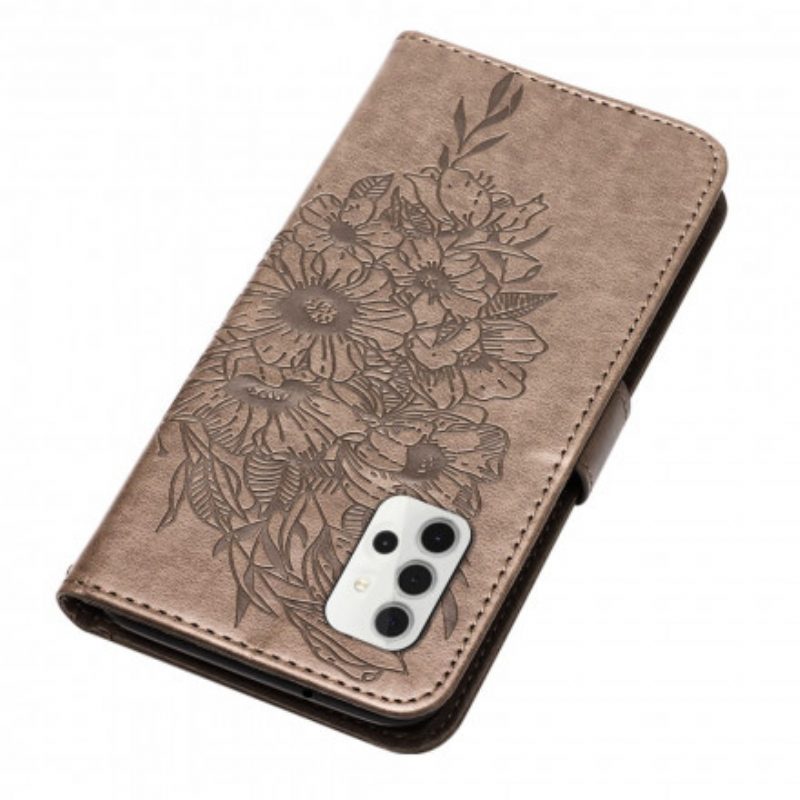 Flip Case Für Samsung Galaxy A32 5G Schmetterlingsdesign Mit Umhängeband