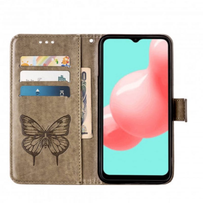 Flip Case Für Samsung Galaxy A32 5G Schmetterlingsdesign Mit Umhängeband