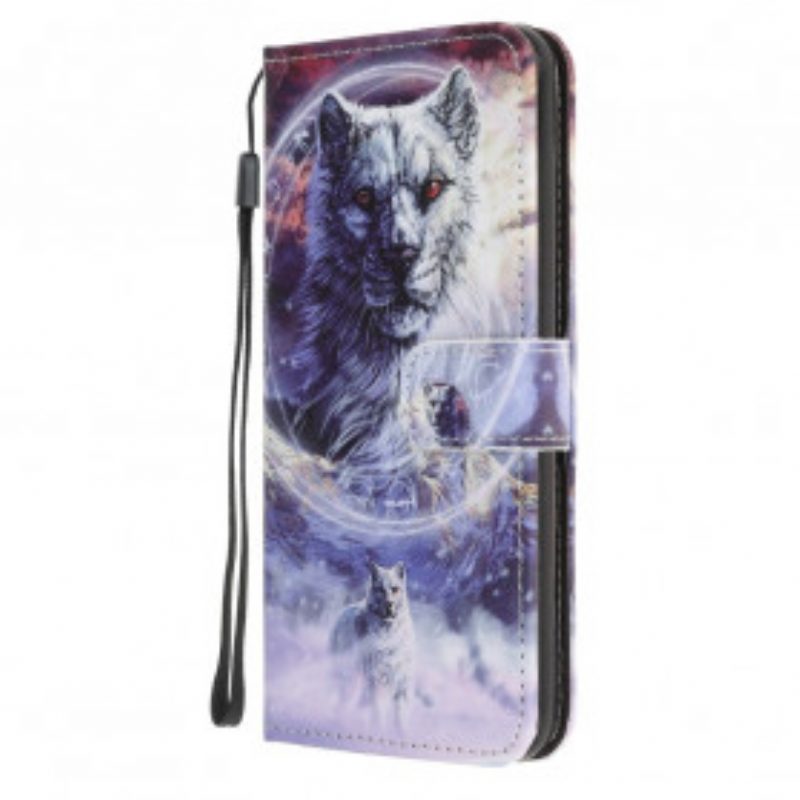 Flip Case Für Samsung Galaxy A32 5G Wolf Im Winter Mit Schlüsselband