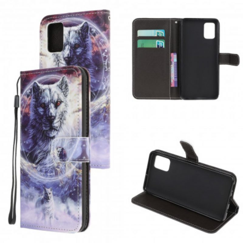 Flip Case Für Samsung Galaxy A32 5G Wolf Im Winter Mit Schlüsselband