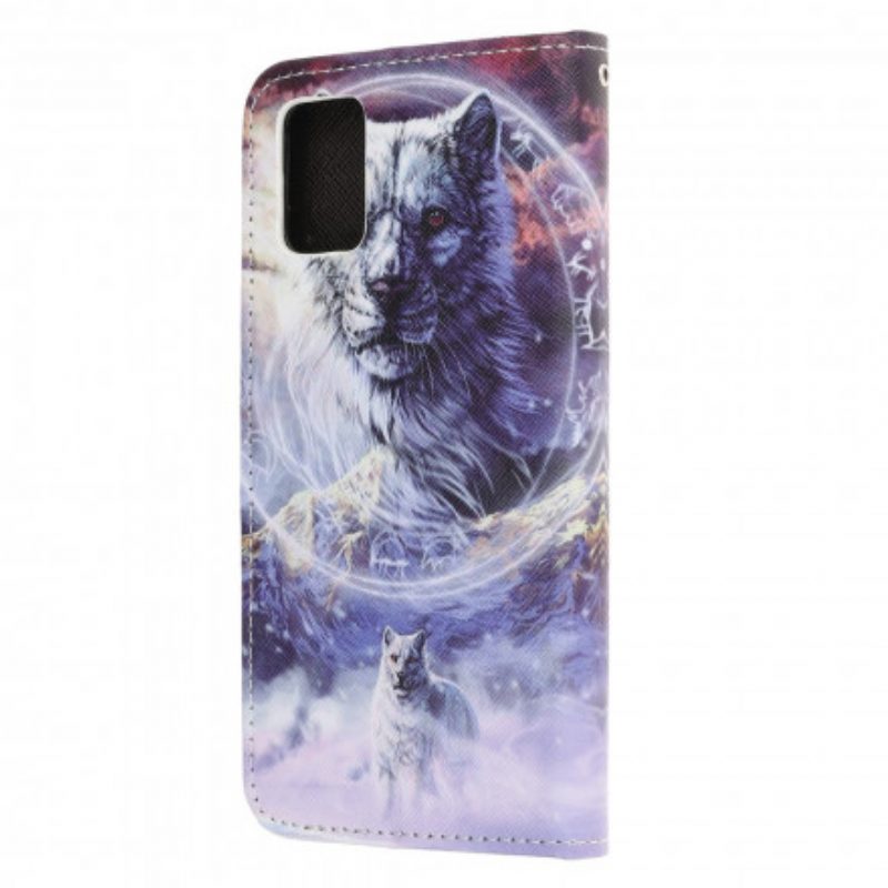 Flip Case Für Samsung Galaxy A32 5G Wolf Im Winter Mit Schlüsselband