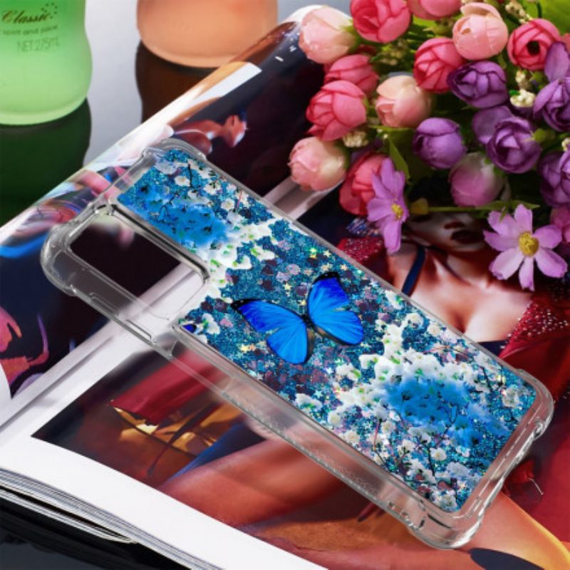 Hülle Für Samsung Galaxy A32 5G Glitzernde Blaue Schmetterlinge