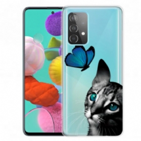 Hülle Für Samsung Galaxy A32 5G Katze Und Schmetterling