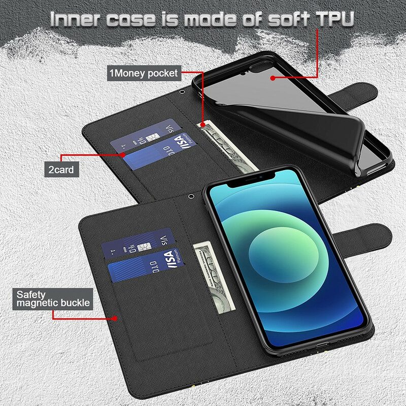 Flip Case Für Samsung Galaxy M12 / A12 Gelbe Schmetterlinge